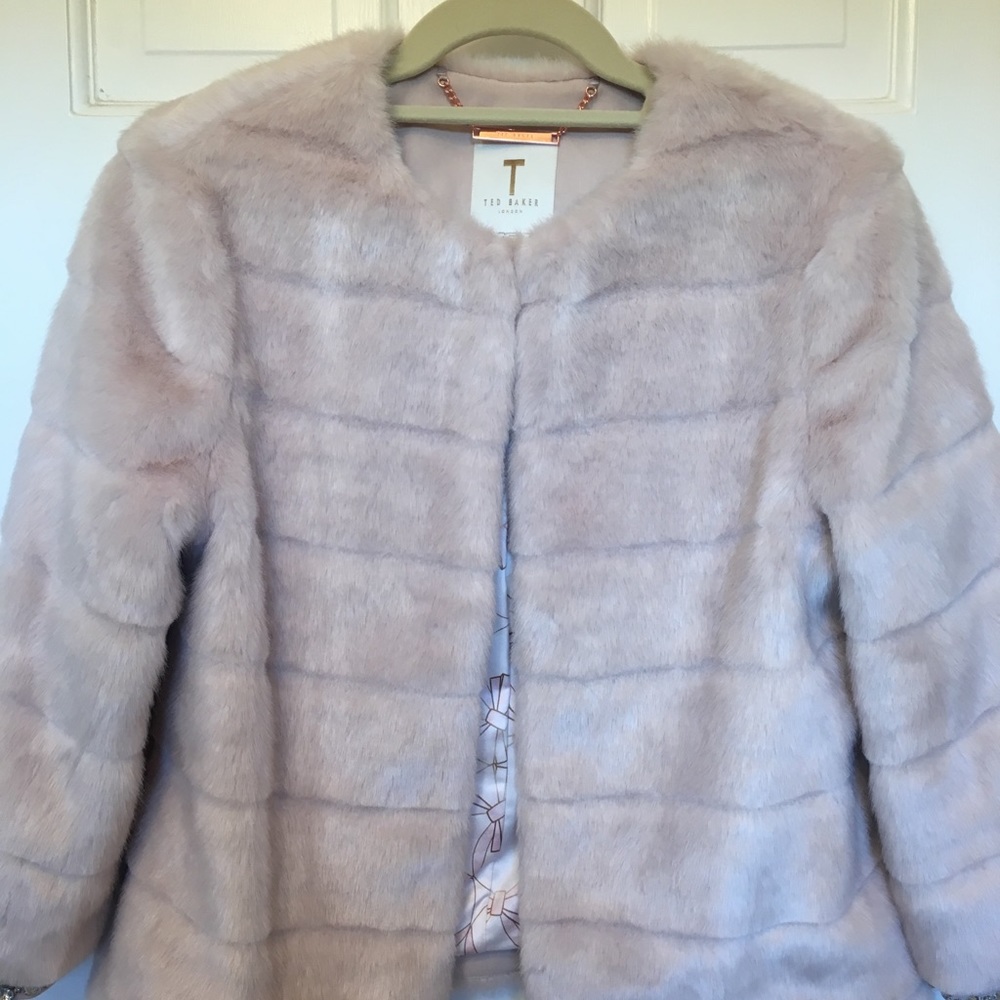Ted Baker Gilleni Cropped Faux Fur Jacket, size 3